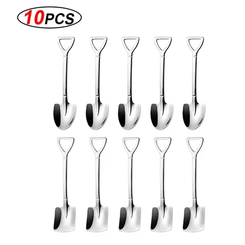 

Stainless steel Shovel coffee spoon Set 10PC Scoop shovel Creative tea-spoon Ice Cream dessert spoon Birthday Gift Tableware