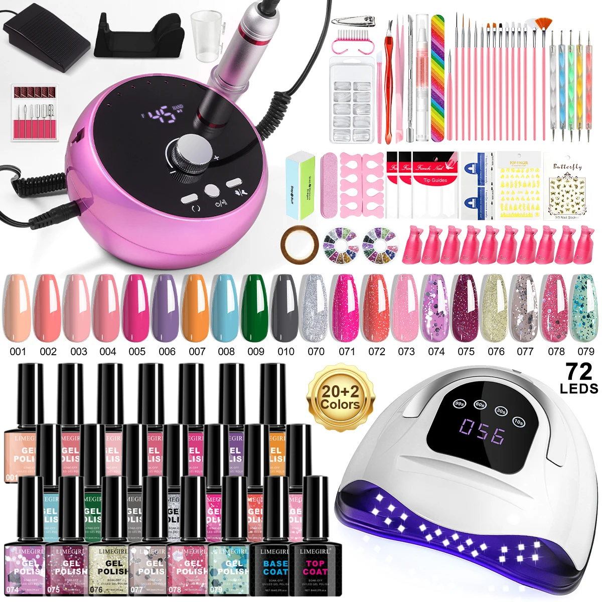 

Nail Gel Polish Kit 20PCS 8ML Soak Off Glitter UV/LED Art Gel With Nails Lamp and Drill Tools for Manicure Art DIY Salon & Home