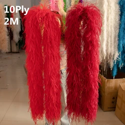 Boa di piume di struzzo rosso soffice personalizzato 10 strati finiture 2 metri scialle di plumas di struzzo naturale per accessorio da cucito per abiti in costume