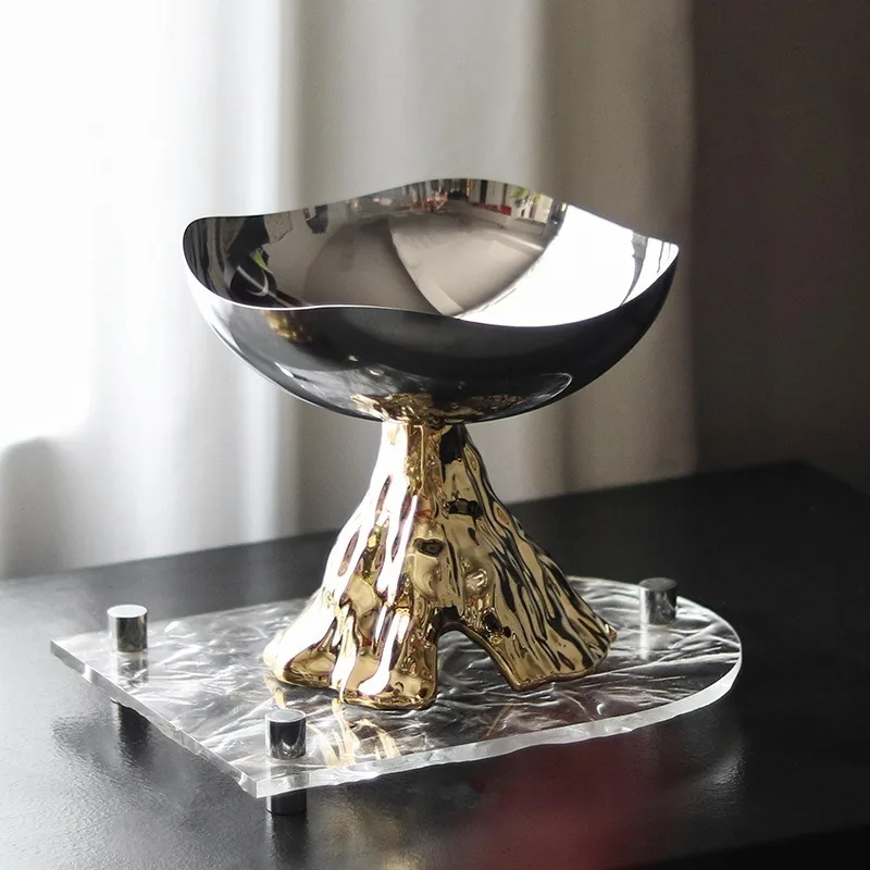 Stainless Steel Fruit Plates Candy Box Dessert Plate Salad Bowl Metal Pallet Island Counter Decor Kitchen Tableware Accessories