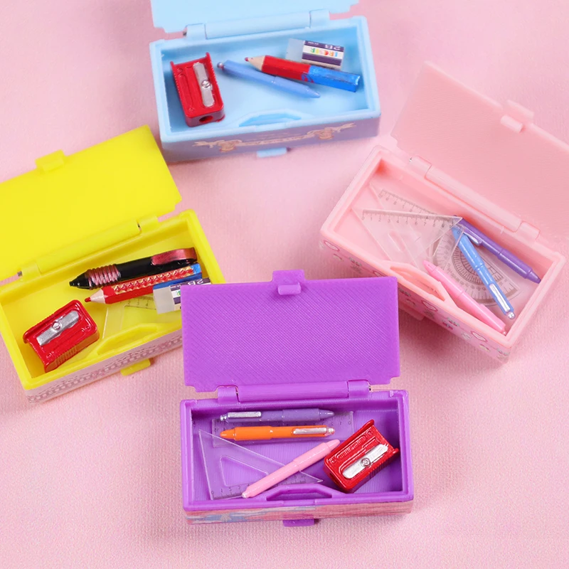 Dollhouse Miniature Stationery Pencil Case Organizer Box Stationery Box Pencil Box Model Simulated Scene Accessories Kid Toys