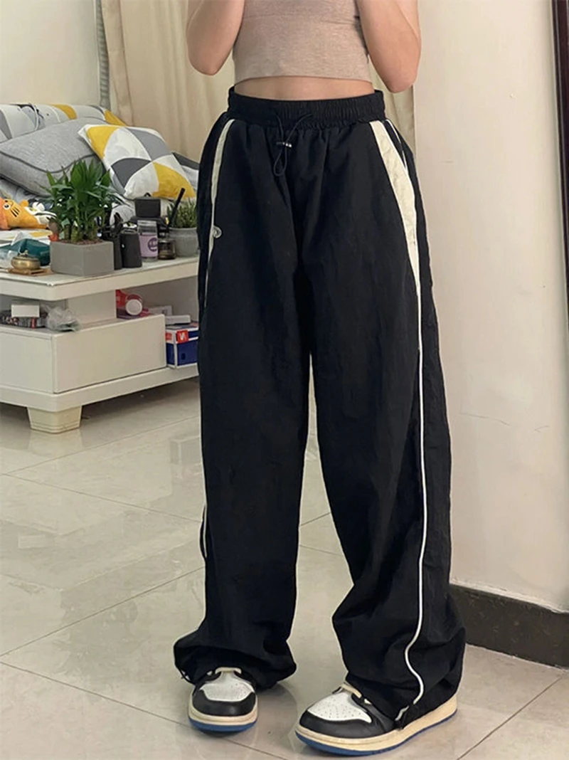 Y2k Women Wide Leg Cargo Pants Casual Streetwear Loose Drawstring Trousers Drawstring Sweatpants Female Vintage Baggy Joggers