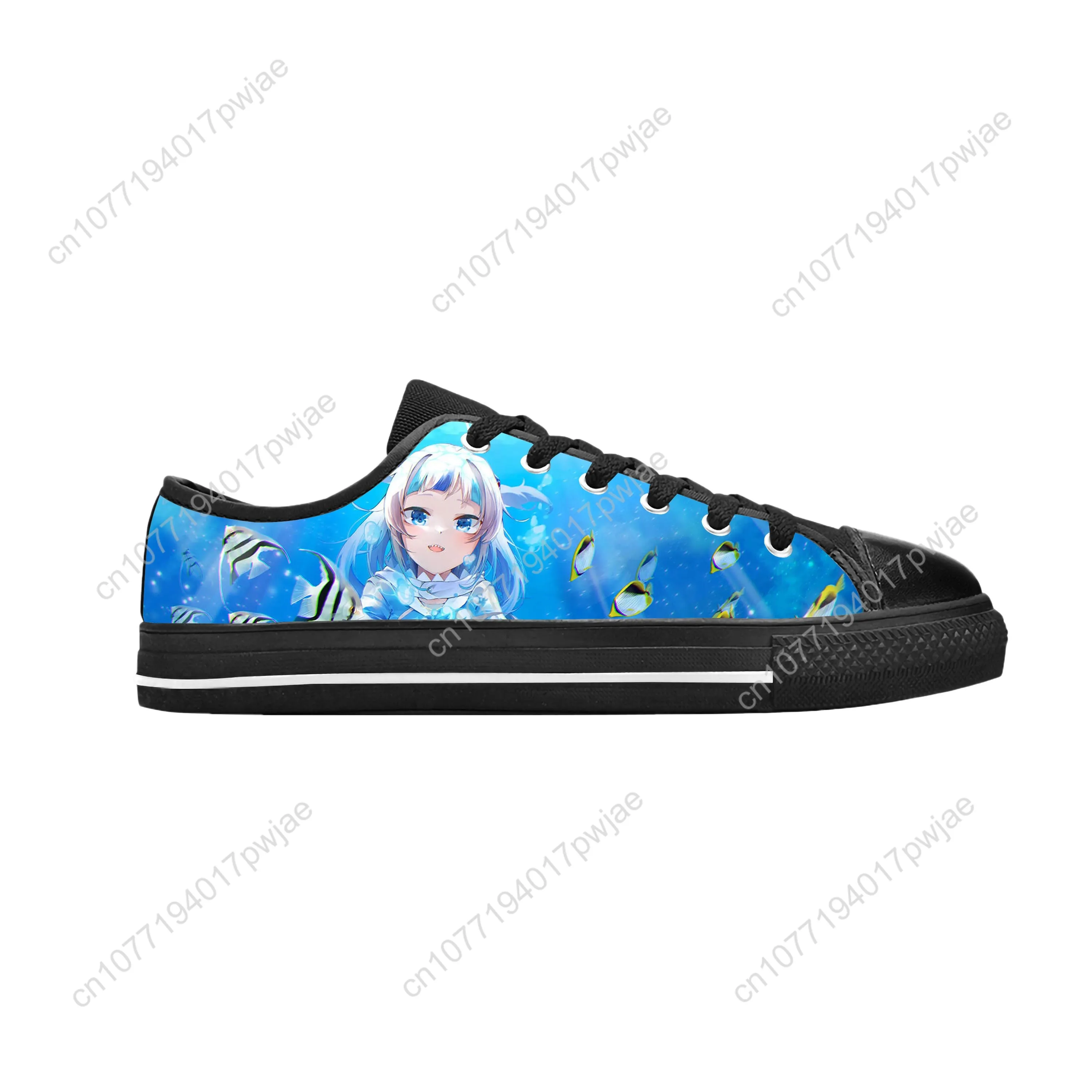 Gawr Gura sepatu kasual Anime kartun Manga Comic Game Jepang atasan rendah nyaman bersirkulasi cetak 3D Sneakers Pria Wanita