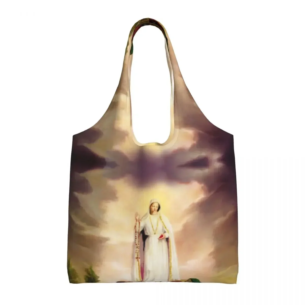 Our Lady Of Fatima Shopping Tote Bags Recycling Rosary Catholic Christian Virgin Mary Grocery Canvas Shopper Shoulder Bag