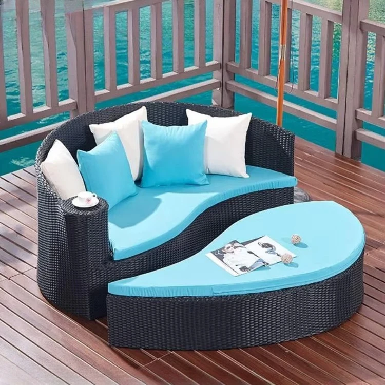 Luxury Outdoor Sofa Bed Swimming Pool Rattan Separable Round Bed Rattan Creative Leisure Lounger