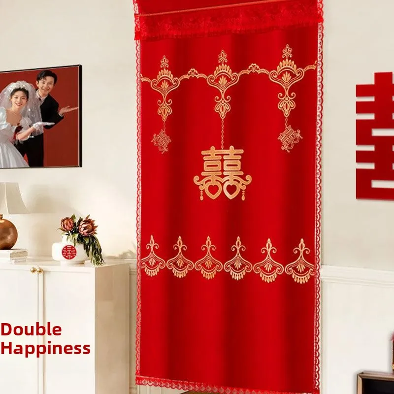 Wedding Celebration Red Embroidery Door Curtain New Couple Room Decor Traditional Chinese Style Home Fabric Door Curtain
