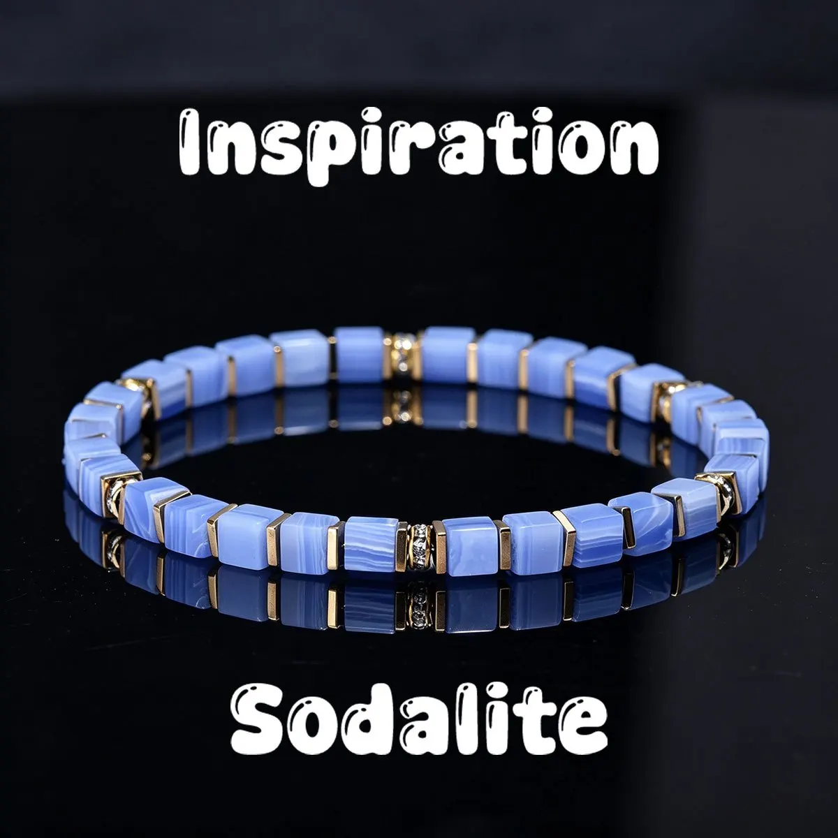 1pc Leisure blue patterned stone block bead bracelet, a natural stone anti sensitivity jewelry symbolizing inspiration, unisex
