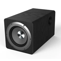 Wooden Powered Subwoofer Speaker 6.5 Inch 100W Active Home Audio Subwoofer for Studio And Home Theater, Oak, Black