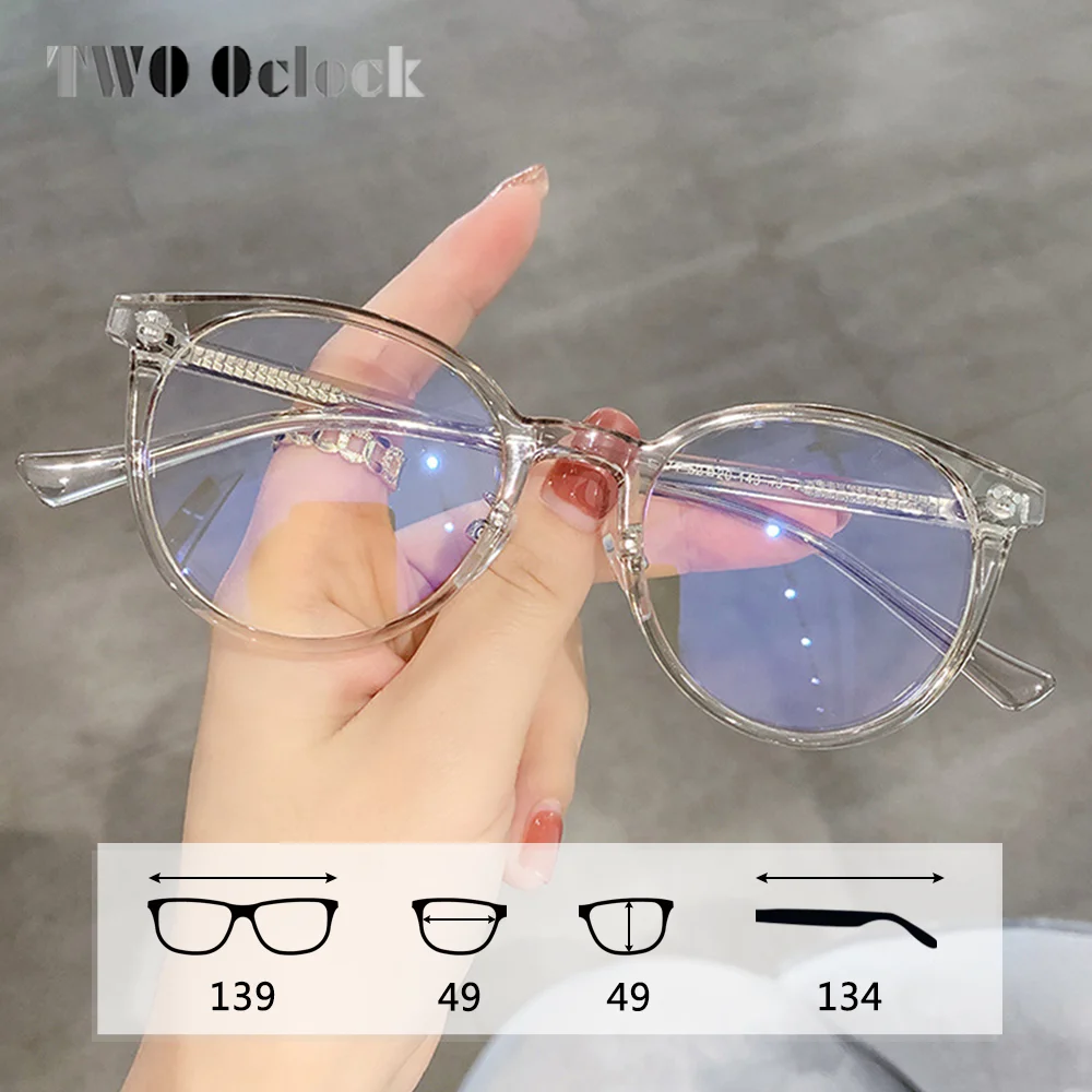 TWO Oclock Korea Style Round Eyeglass Frame Clear Transparent Myopia Medical Glasses without Graduation Anti Blue Light Eyewear