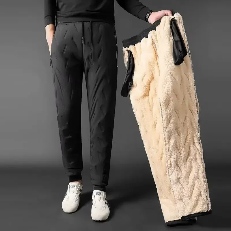 Heren Fleece gevoerde verdikte casual broek Warme katoenen gewatteerde broek Anti-koude Middelbare leeftijd Ouderen Bovenkleding 7XL