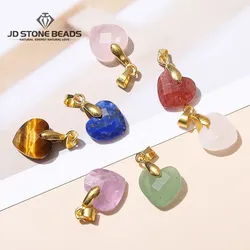 5 Pcs/lot Natural Pink Quartz Amethyst Lapis Lazuli Faceted Heart Pendant 12*5mm Small Gold Charms For Jewelry Making Accessory