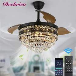 Crystal Fan Light Suitable For Summer And Winter Energy 42 Inches Conservation With Remote Control Fan Lamps 6 Level Luminaire