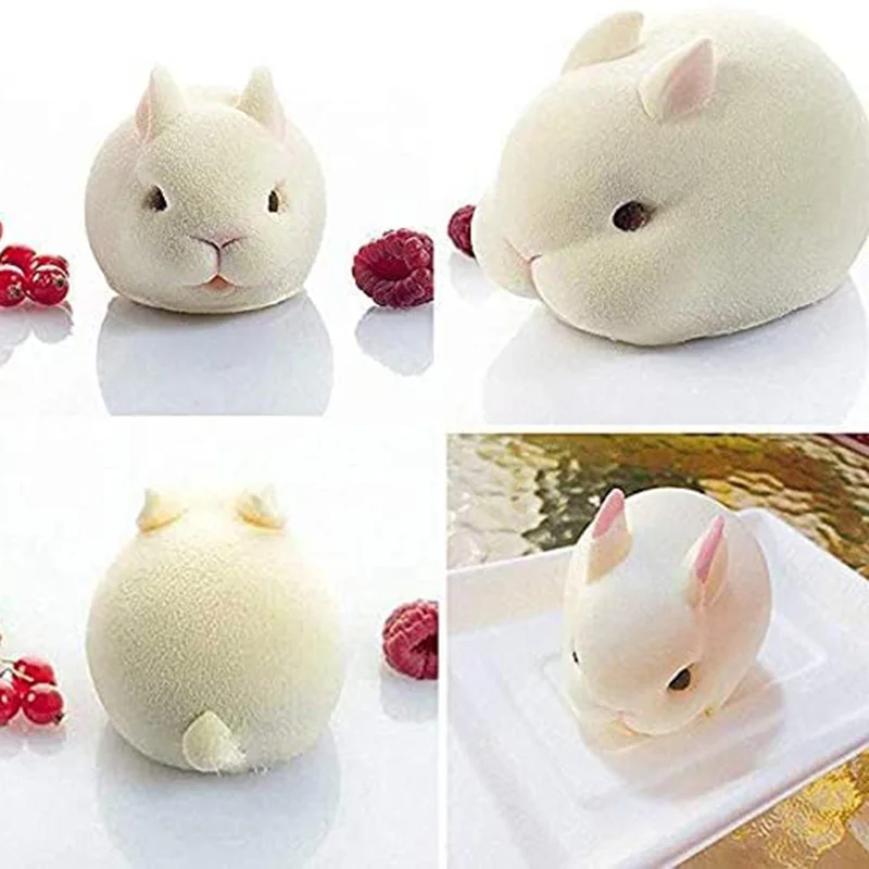 Silicone Rabbit Mold Fondant Bunny Mold Chocolate Cake Mold 6-cavity Mousse Cake Decoration Dessert Baking Mold DIY Candle Model