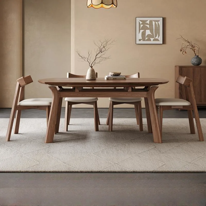 All solid wood telescopic dining table living room for home ash wood round foldable dining table
