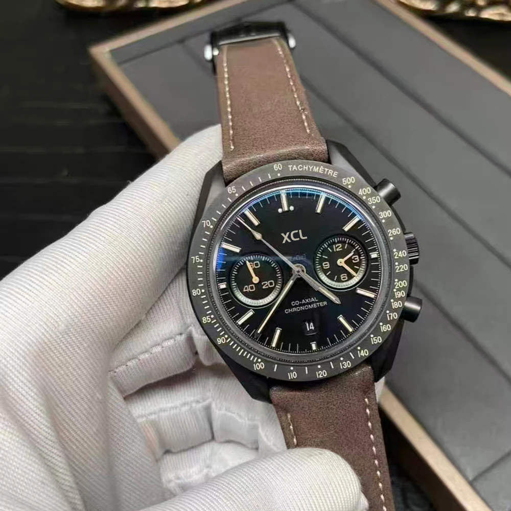 2025Black Automatic Mechanical Watch Multifunctional Men Watches Stainless Stel Calendar Sports Brown Leather Customized