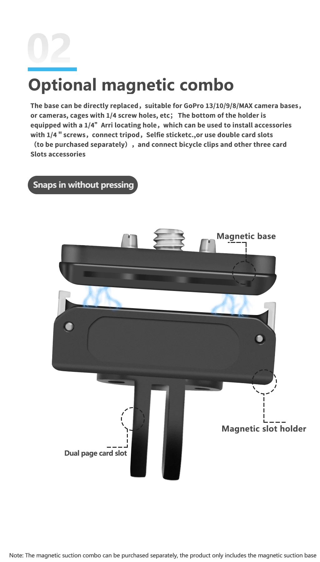 Für Osmo 360 Osmo Action 5pro 4 3 2 Kamera Magnetische Basis Schnellwechselplatte Schnellschalter 1/4 Schraube Stativadapter Befestigungshalterung – Detail 23