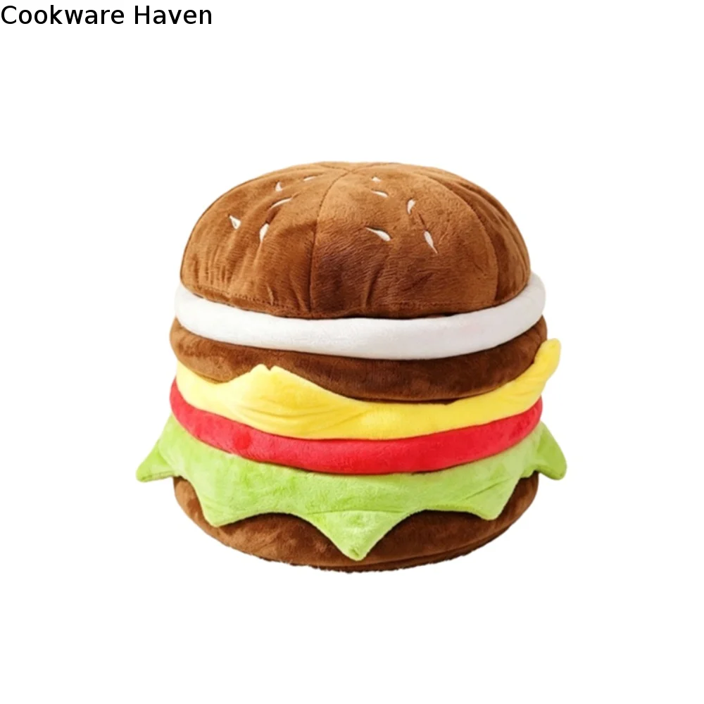 Cartoon Hamburger Storage Stool Plush Soft Storage Sitting Stool Decorative Space-saving Hamburger Storage Ottoman Kids Bedroom