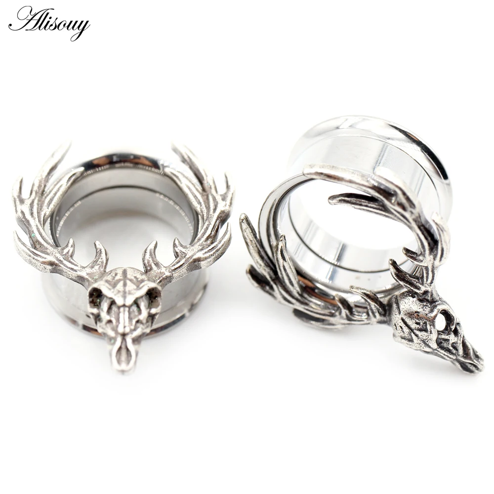 1 Piece Skull Deer Stainless Steel  Ear Flesh Tunnels Plugs Expander Stretcher Flared Gauges Earrings Body Piercing Jewelry