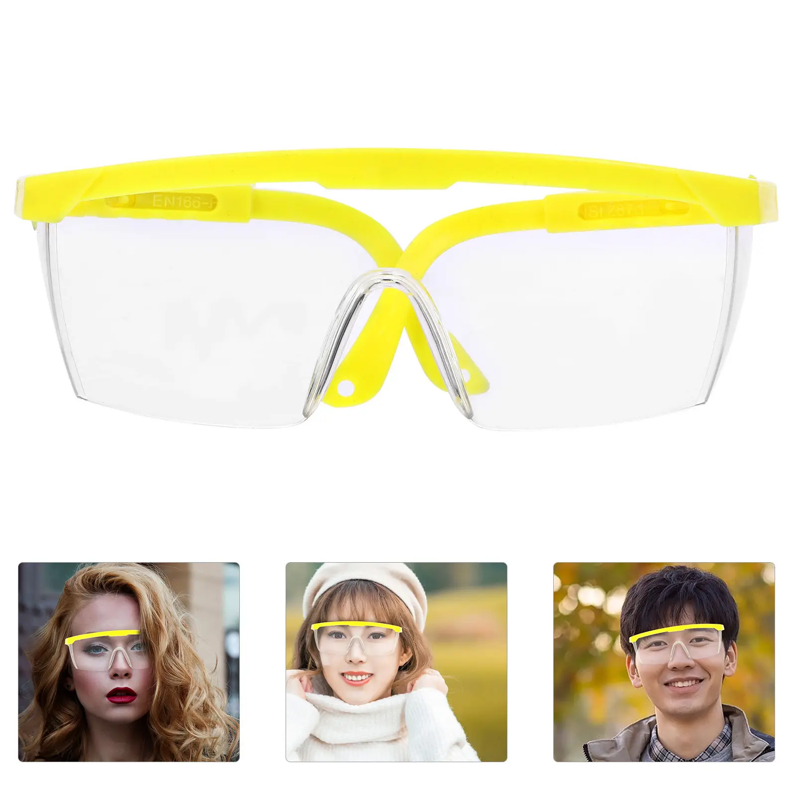 12Pcs Eye Protective Glasses Yellow Frame White Lens High Strength Dust Wind Proof Goggles for Outdoor Riding Surfing Hunting