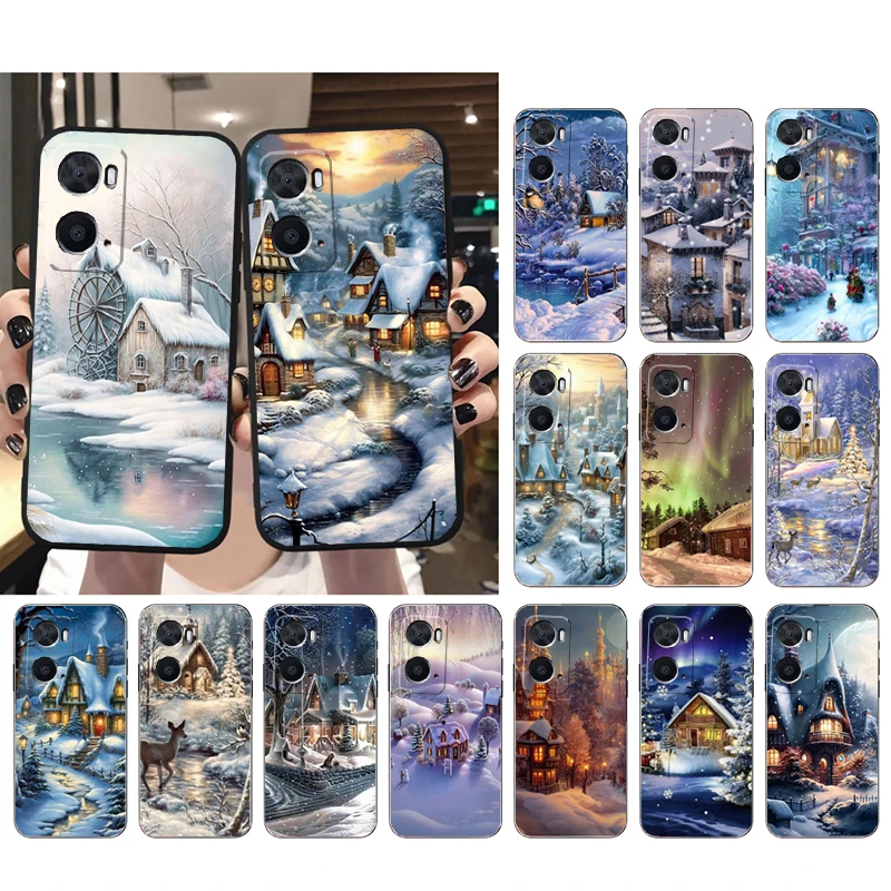 

Christmas Winter Snow House Deer Phone Case For OPPO A77 A57S A96 A91 A54 A74 A94 A73 A78 A53S A54S A15 A16 A17 A52 A58X A98