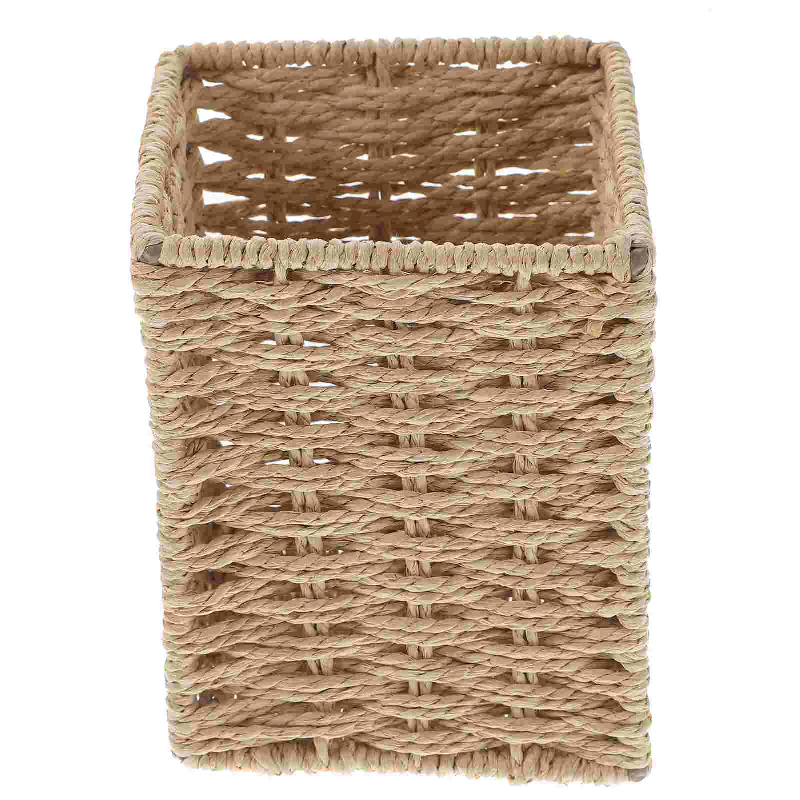 Woven Storage Box Hand-woven Sundries Organizer Compact Basket Tea Table Pen Holder Tabletop Desktop Manual Lead Pencils