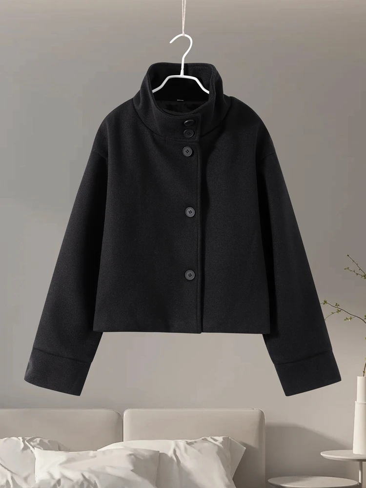 Stand Collar Women Winter Woolen Coats 2026 Autumn Single Breasted