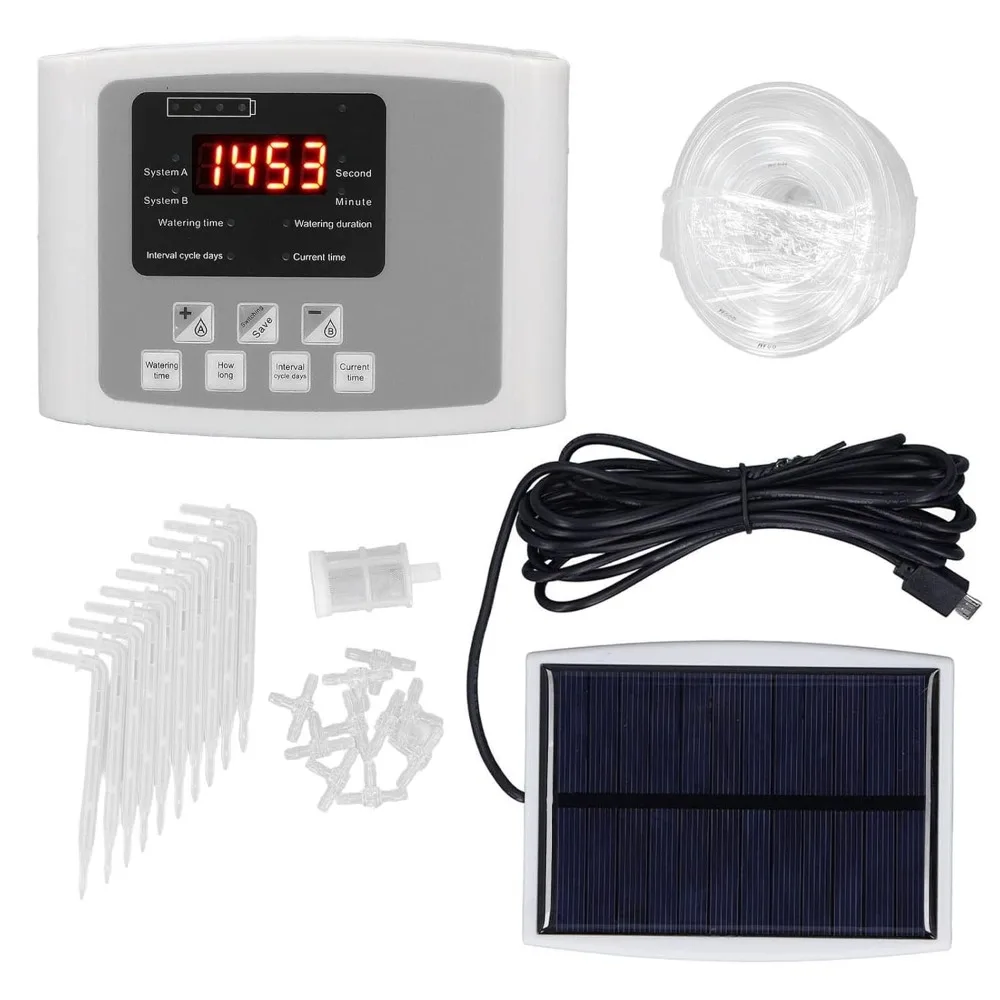 

Solar Powered Water Timer Automatic Drip Irrigation System Programmable Garden Hose Timer with Single Pump for Outdoor