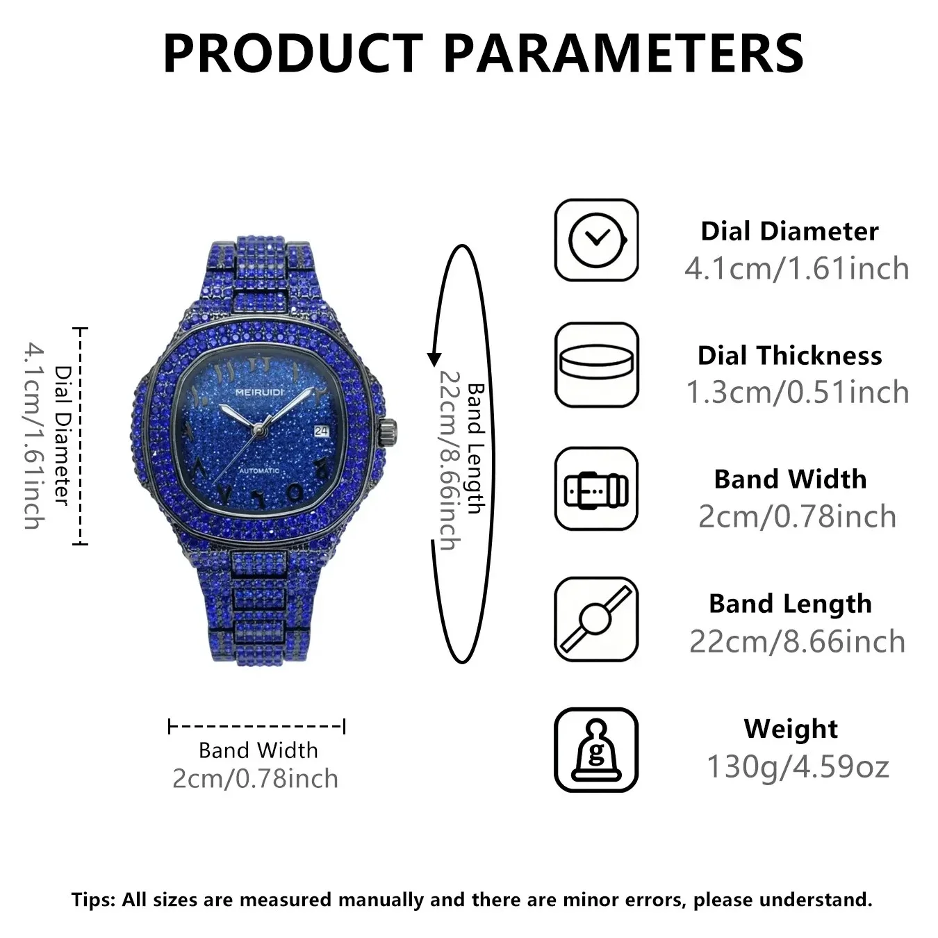 Men's Octagonal Arabian Mechanical Watch, Full Trim Chain Festival Strap, Hip Hop Luxury Party Daily Watch