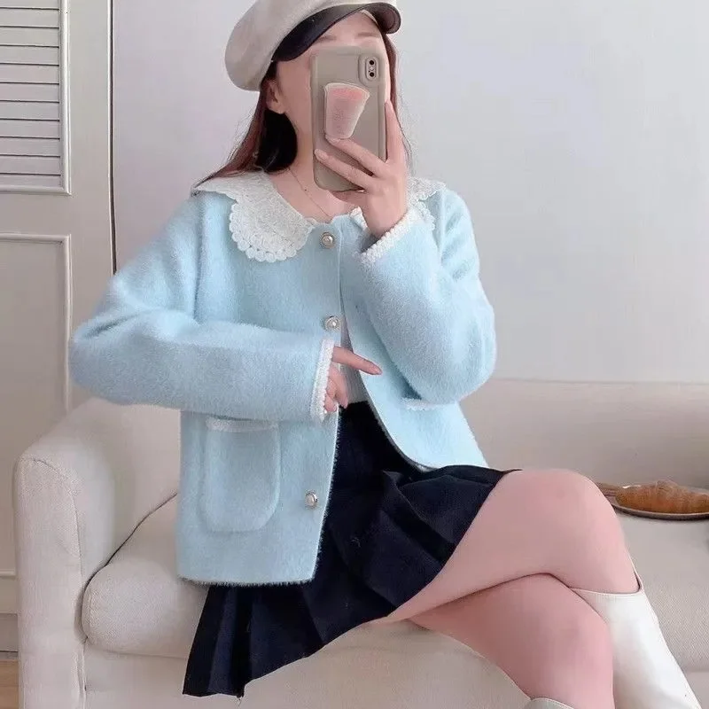 Small Fragrant Wind Imitation Mink Velvet Coat Female Short 2025 Spring Autumn New Jacket High Quality Fashion Outwear Women Top
