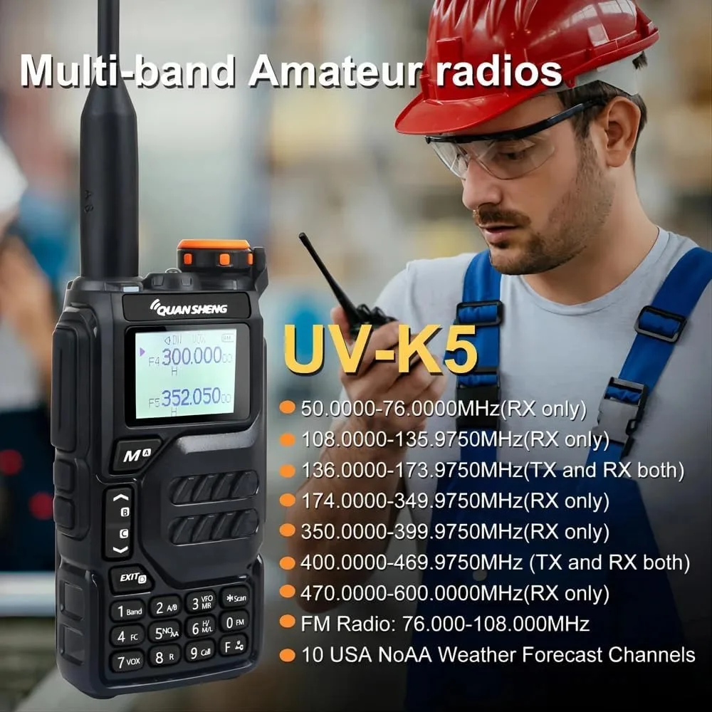 

ANYSECU Quansheng UV-K5 Cross-Band Intercom 136-174MHz/350-400MHz/400-470MHz with Wireless Radio Replication FM Radio