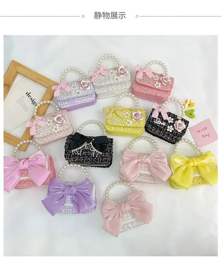 

New Korean Style Pearl Kid's Handbag Bow Princess Shoulder Messenger Bag Accessories Parent-Child Bag