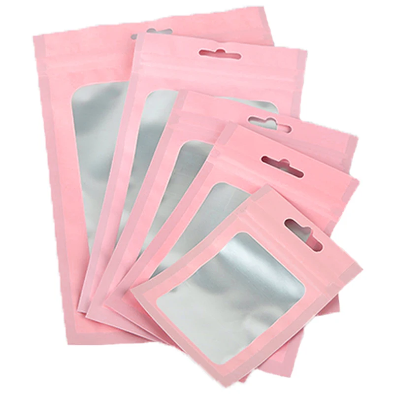 50pcs Plastic Matte Pink Aluminum Foil Zip Lock Packaging Bag Jewelry Necklace Storage Pouch Small Sachets Food Sample Bags