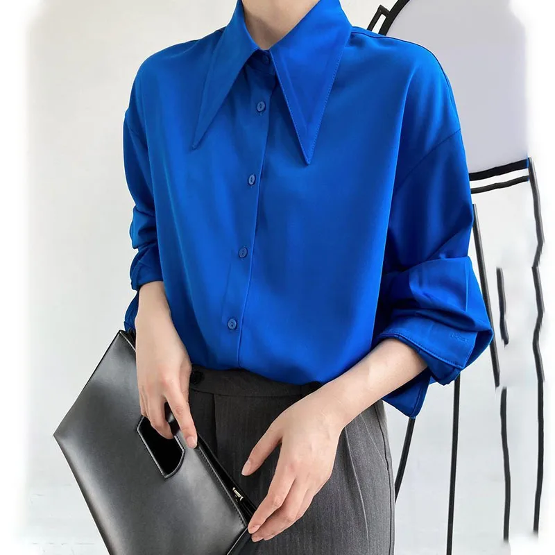 Simple Fashion Office Lady Solid Button Shirt Spring Autumn Women\'s Clothing Long Sleeve Korean Chic Turn-down Collar Blouse