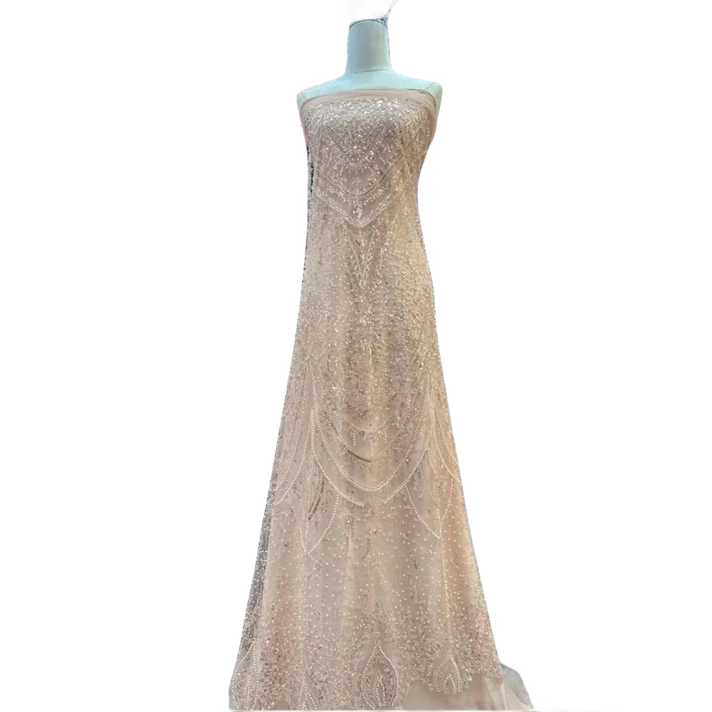 

African Bead Tulle Lace Fabric, High Quality, Sequins Embroidery, French Lace, Nigerian Party Dress Sewing, SYJ-1308393