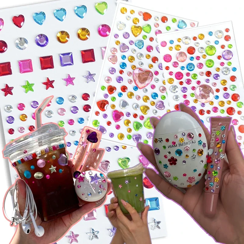 Self‑Adhesive Crystal Jewel Rhinestone Stickers Ins Viral DIY Bling Gems Decals for Phone Case Bag Cosmetic Pet Face Photo Decor