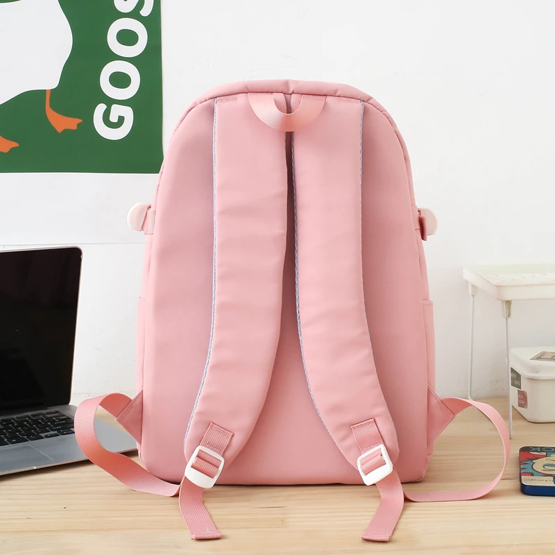 Large Capacity Solid Color Convenient Visual Pocket Zipper Nylon School Bag 2024 Hot Sale Bags for Girls and Boys Bolsos Colegio