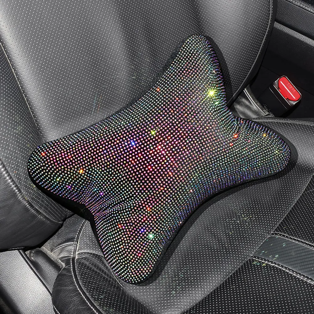 Crystal Diamond Car Neck Pillow Auto Headrest Pillow Seat Soft Pillow Rhinestone Bling Car Accessories Interior for Girls Women