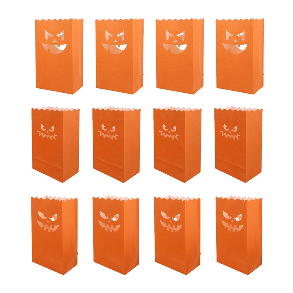 

12 Pcs Pumpkin Luminary Lantern Halloween Supplies Paper Bag Bags Tealight Holder