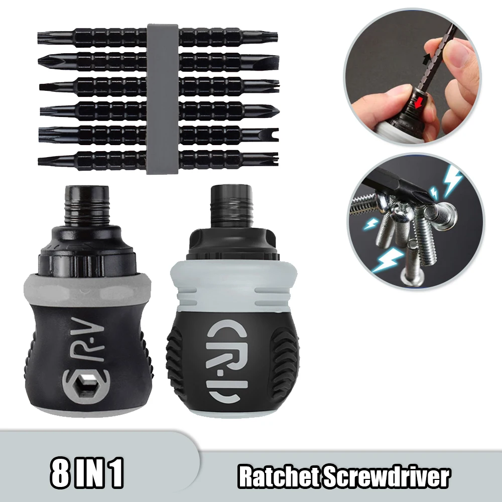 Mini Screwdriver Rotating CRV Telescopic Detachable Ratchet Handle Set Multi Shaped Short Handle Cross Triangle Head Repair Tool