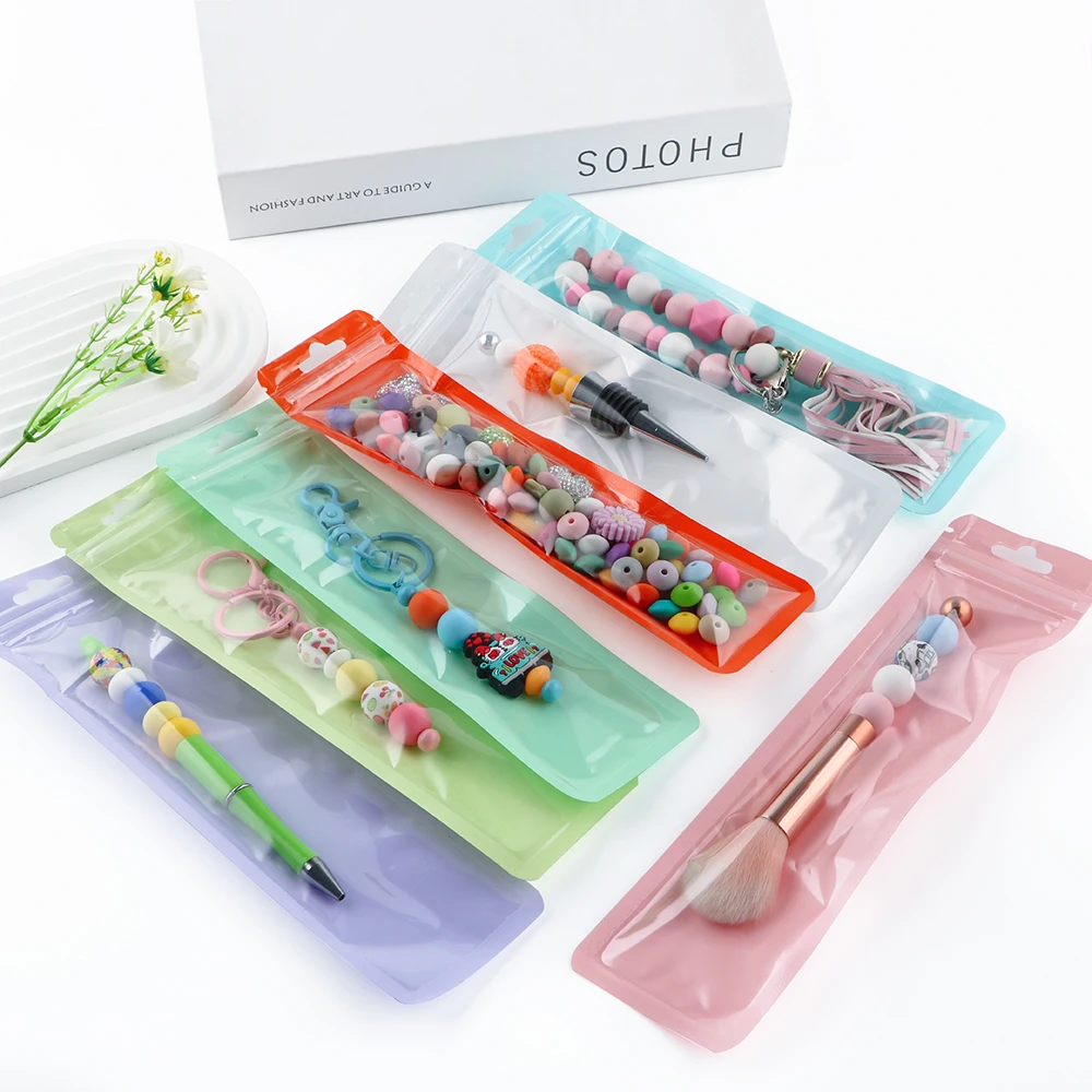 

20/30/50Pcs/Lot Clear Sealable Packaging Bag With Hang Hole With Zip Lock Plastic Bags For Beadable Pen Jewellery Accessories