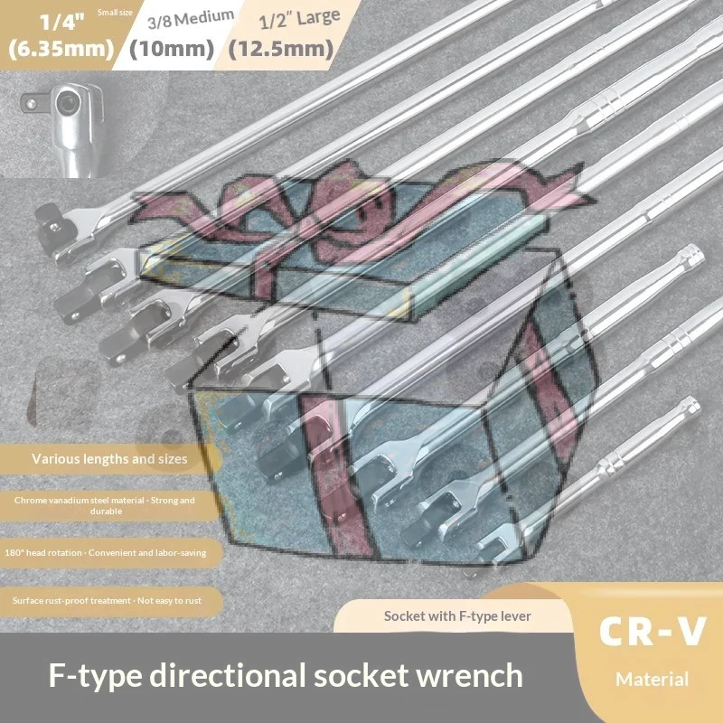 【CCA】Drive Breaker Bar Wrench Socket 6/10/12inch Extension 180-Degree Cr-V Flex Head And Engraved Non-slip Handle Repair Tools