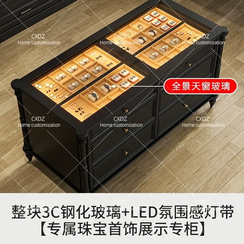 French Retro Jewelry Display Cabinet High End Home Mid Island Platform Bedroom Storage Chest Floor Cabinet
