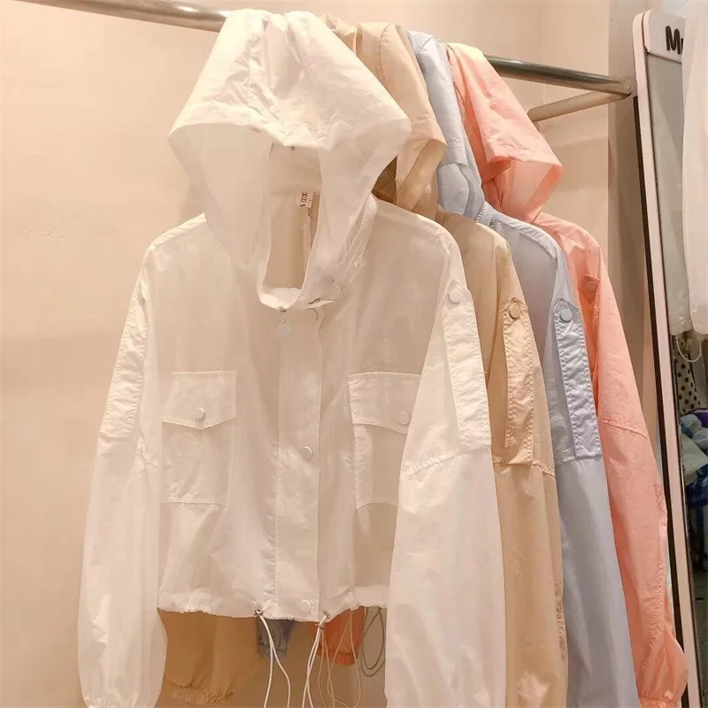 

2025 Summer New Fashion Women's Jacket Beach Thin Sunscreen UV Protection Coat Female Long Sleeve Hooded Jackets Outerwear Tops