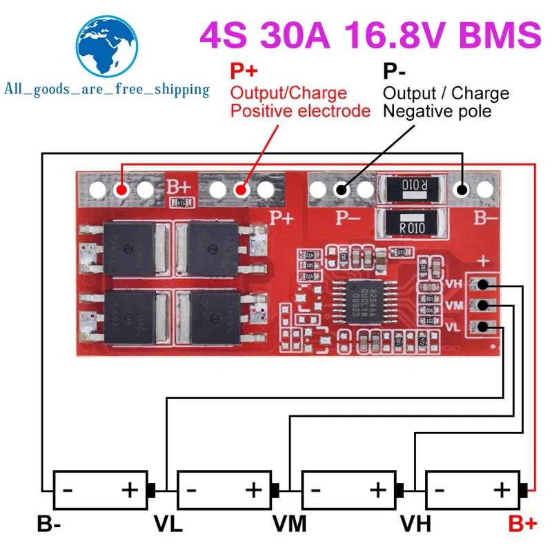 TZT 1/5PCS 4S 30A High Current Li-ion Lithium Battery 18650 Charger Protection Board 14.4V 14.8V 16.8V Overcharge