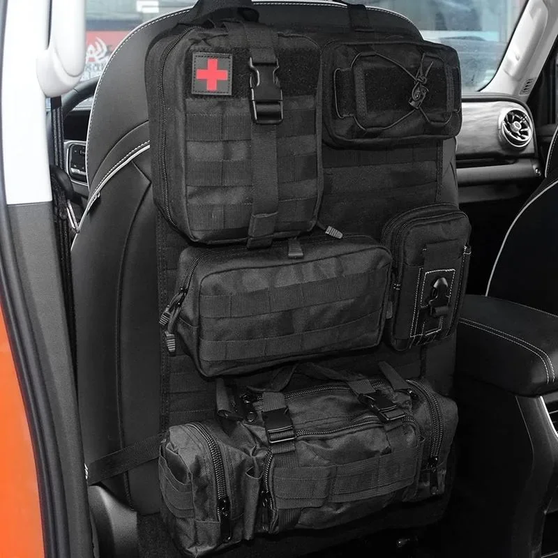 Universal Vehicle Back Seat Organizer with 5 Detachable Pouches - Medical, Phone, and Admin Storage Bags with Multi-Pockets