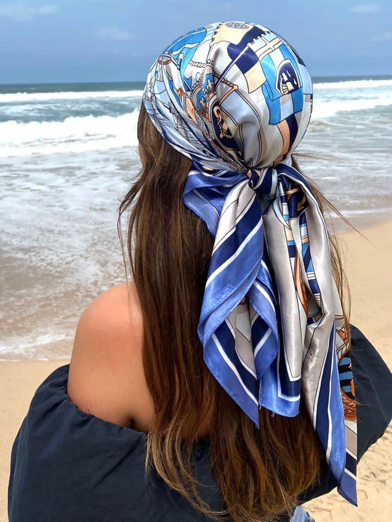 Headscarf Boho Satin Print Hijab Foulard Bandana Headbands for Women Silk Scarfs Girls Floral Neckerchief Shawl Hair Accessories