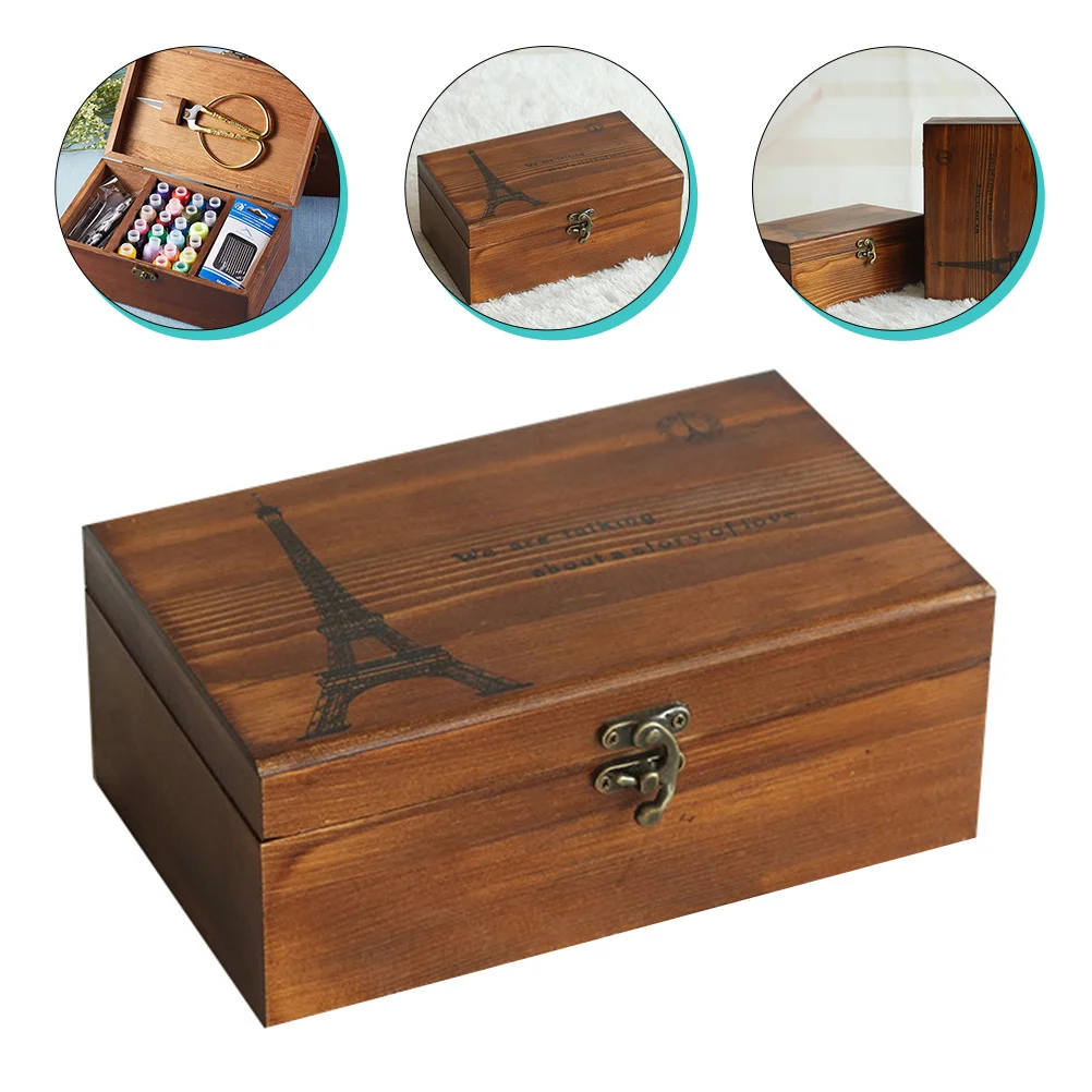 Pudełko na igły i nici, drewniany organizer do szycia, duża pojemność na narzędzia i akcesoria do szycia, zestaw do rękodzieła domowego, DIY, robótek ręcznych.