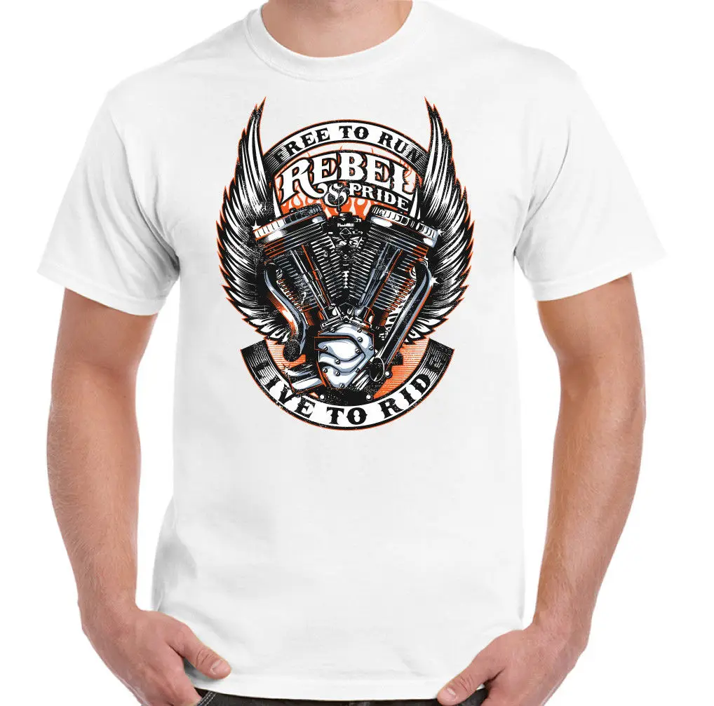 Rebel and Pride Mens Biker T-Shirt Motorbike Motorcycle Bike Chopper Indian MC