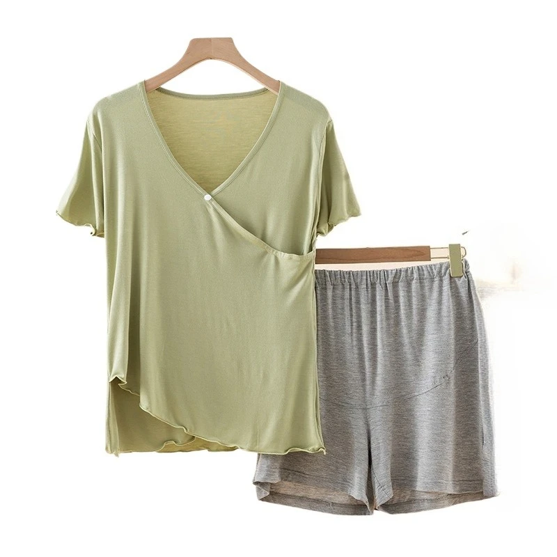 Short-sleeved Shorts Belly Support Loungewear Breastfeeding Clothes Modal Confinement  Maternity Postpartum Breastfeeding Suit