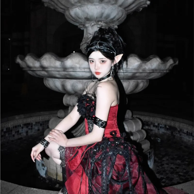 Dark Sexy Gothic Style Dress Nightclub Festival Lolita Elegant Tube Top Temperament Waist Dress